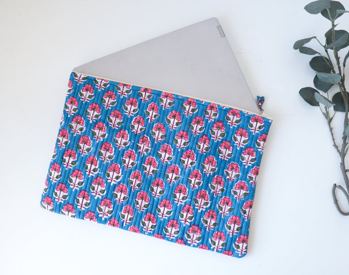 Block print Laptop sleeves - Laptop cover - Pink & Blue - 15 inch