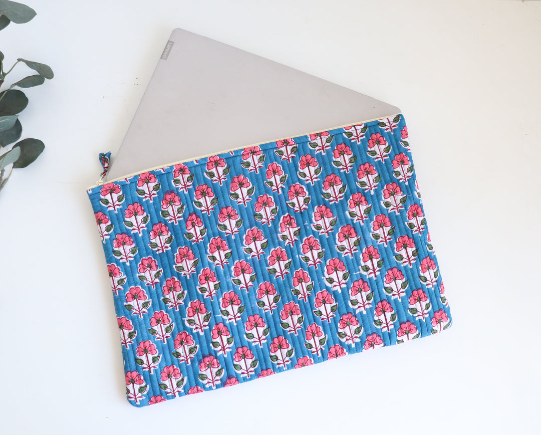 Block print Laptop sleeves - Laptop cover - Pink & Blue - 15 inch