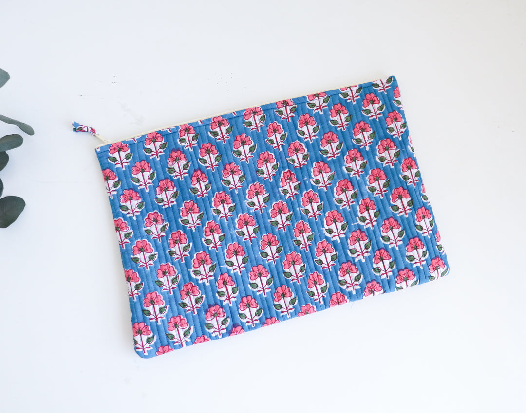 Block print Laptop sleeves - Laptop cover - Pink & Blue - 15 inch
