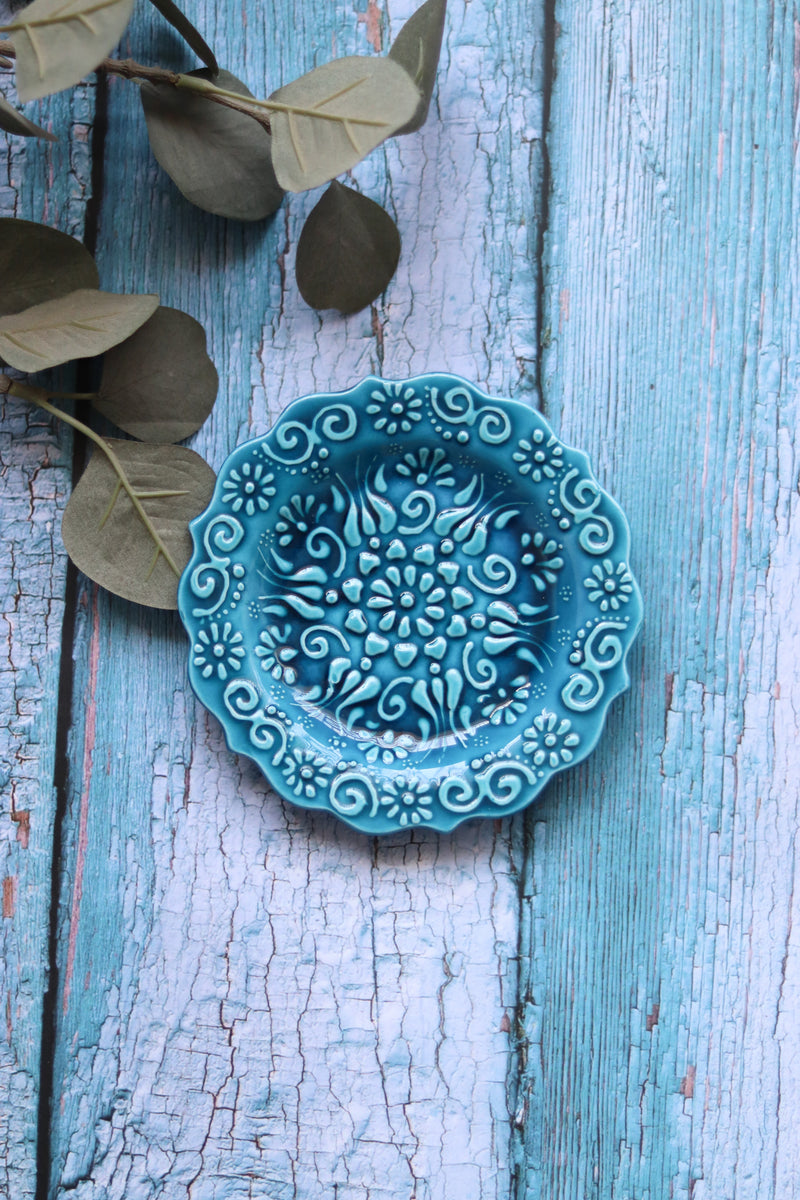 Small Turkish Inzik pottery Plate - Handmade Turkey Ceramics - Amaira