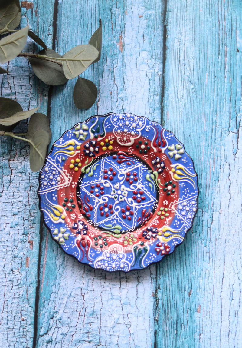 Medium Turkish Inzik pottery Plate - Handmade Turkey Ceramics - Arya