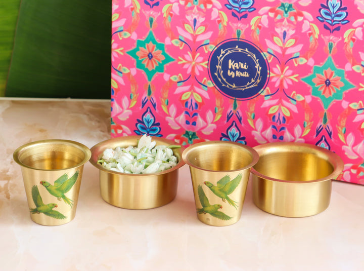 Parrot Dabara Coffee set - Set of 2 Brass filter coffee set - Handcrafted gift box