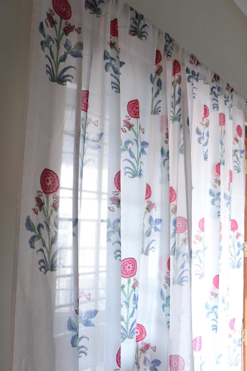 Mulmul Red boota curtains - Sheer Mul curtains - Cotton voile curtains