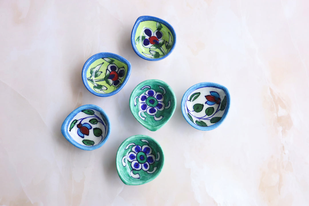 Assorted Blue Pottery Diyas in a gift box - Deepawali gift box - Navya