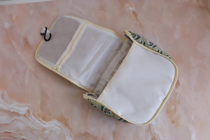 Block print Hanging travel Bags - Travel cosmetics kit - Green ditsy