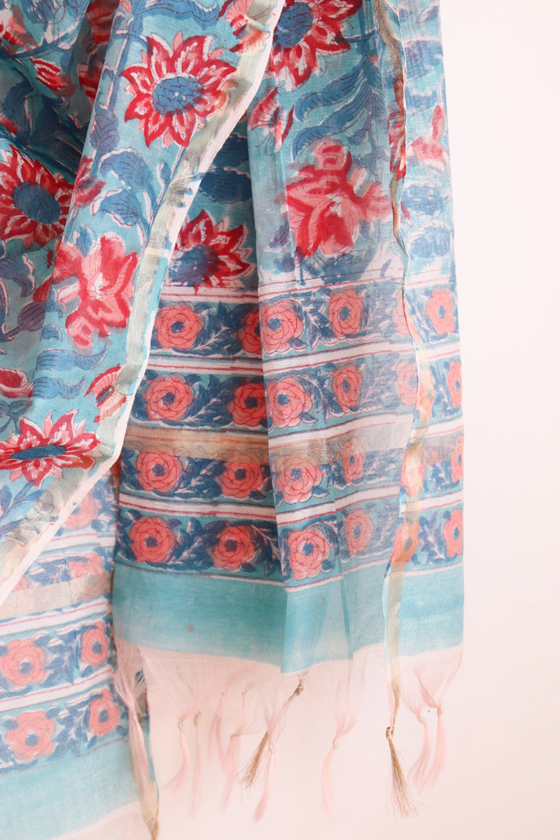 Chanderi Hand Block Printed Dupattas - Festive Cotton Silk Dupattas - 4+ Colours available