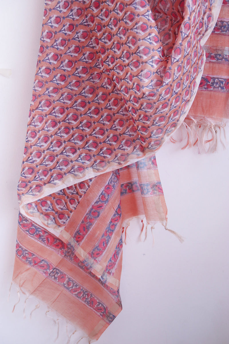 Chanderi Hand Block Printed Dupattas - Festive Cotton Silk Dupattas - 4+ Colours available