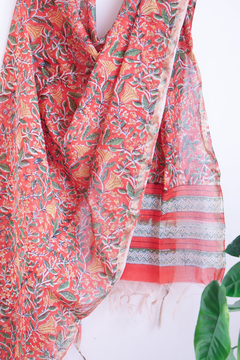 Chanderi Hand Block Printed Dupattas - Festive Cotton Silk Dupattas - 4+ Colours available