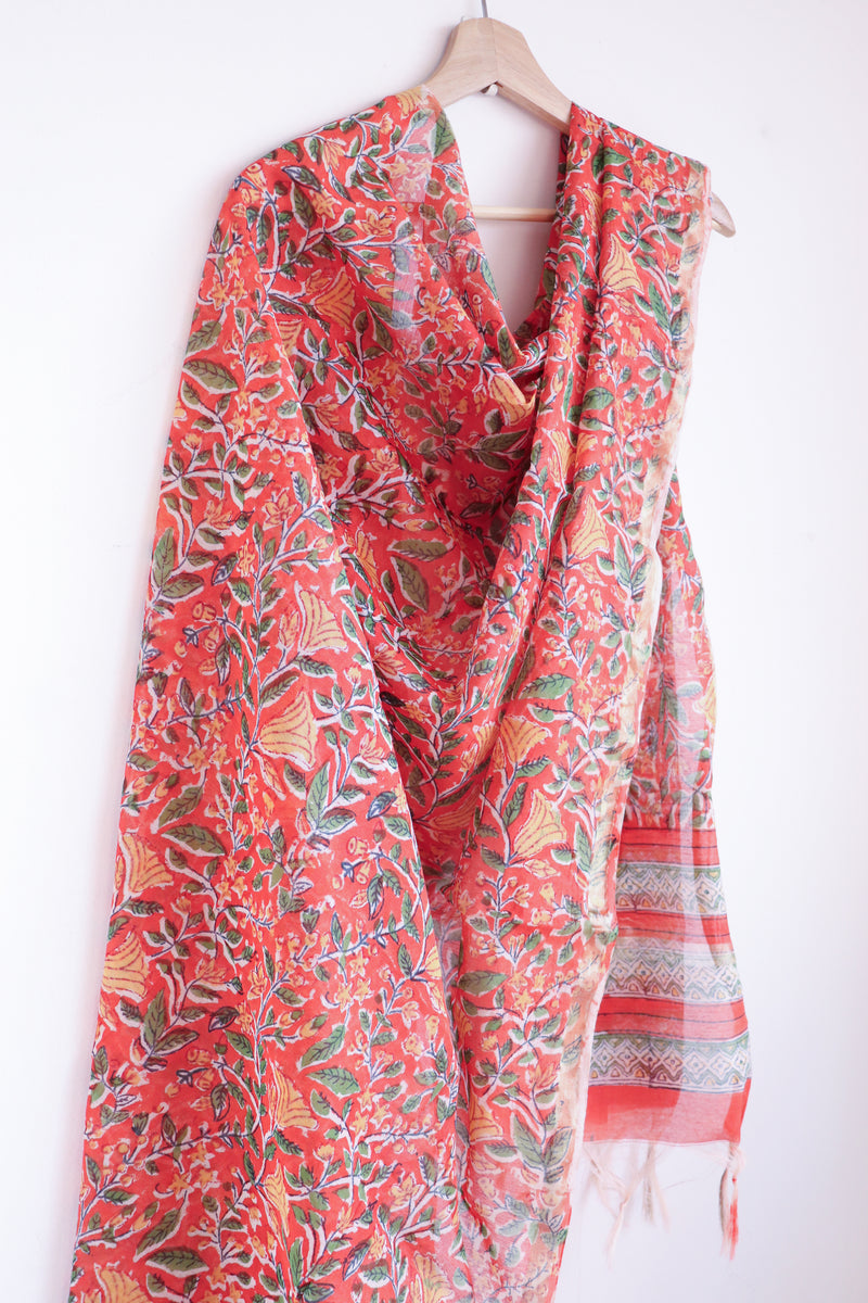 Chanderi Hand Block Printed Dupattas - Festive Cotton Silk Dupattas - 4+ Colours available