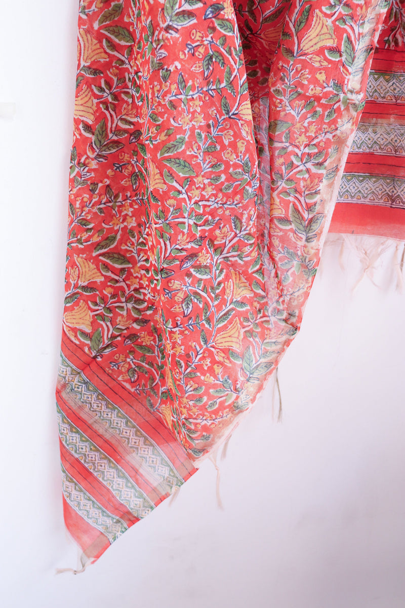 Chanderi Hand Block Printed Dupattas - Festive Cotton Silk Dupattas - 4+ Colours available