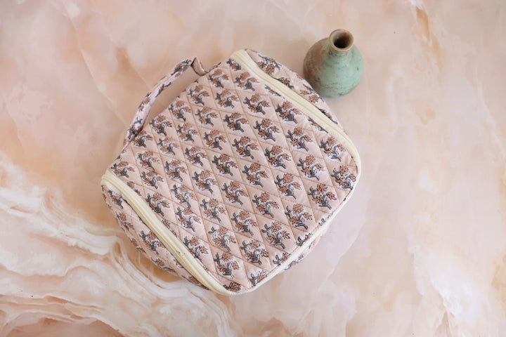 Block print Hanging travel Bags - Travel cosmetics kit - Sand ditsy