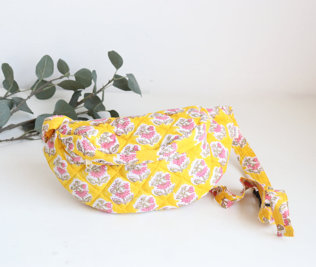 Block print belt bags - Fanny pack unisex - Yellow Booti