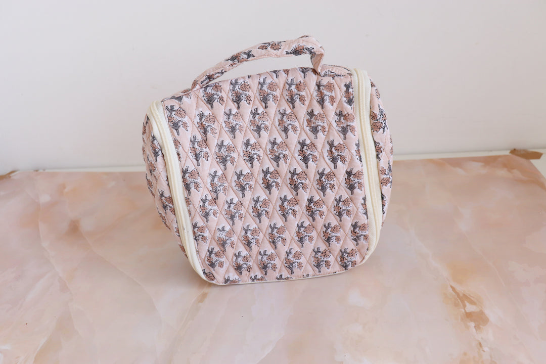Block print Hanging travel Bags - Travel cosmetics kit - Sand ditsy