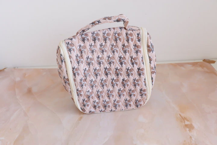 Block print Hanging travel Bags - Travel cosmetics kit - Sand ditsy