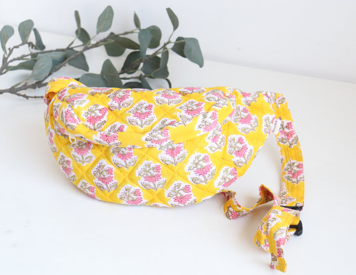 Block print belt bags - Fanny pack unisex - Yellow Booti