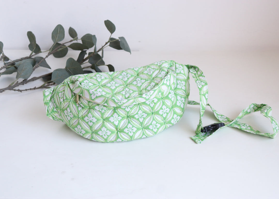 Block print belt bags - Fanny pack unisex - Light Green Geo