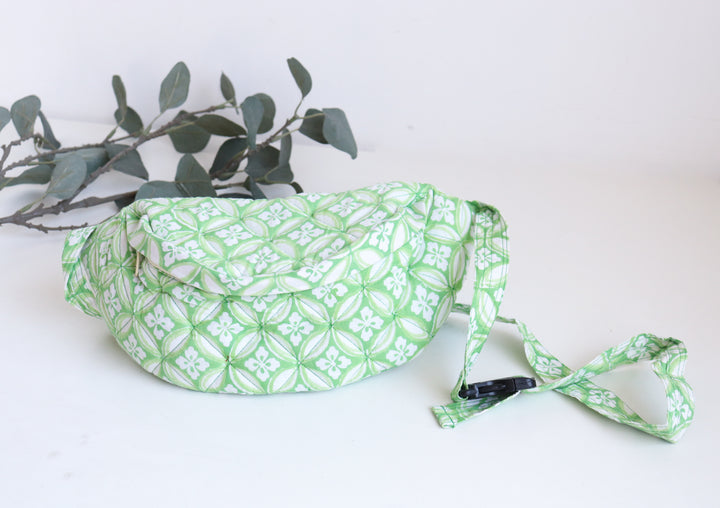 Block print belt bags - Fanny pack unisex - Light Green Geo