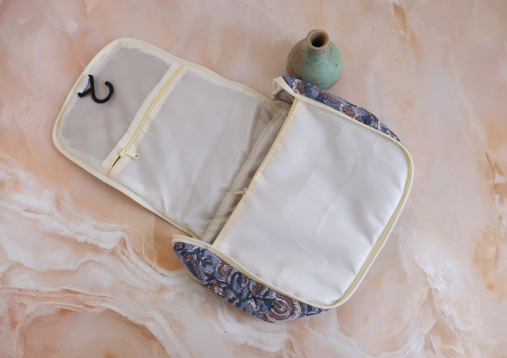 Block print Hanging travel Bags - Travel cosmetics kit - Sand ditsy