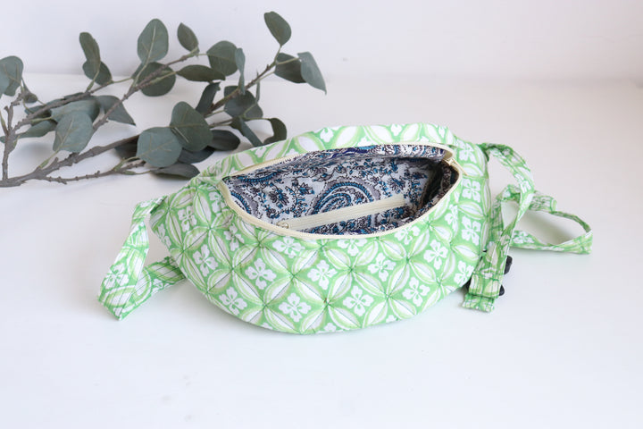 Block print belt bags - Fanny pack unisex - Light Green Geo
