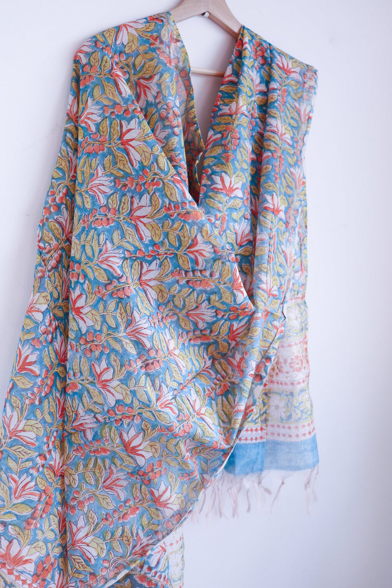 Chanderi Hand Block Printed Dupattas - Festive Cotton Silk Dupattas - 4+ Colours available