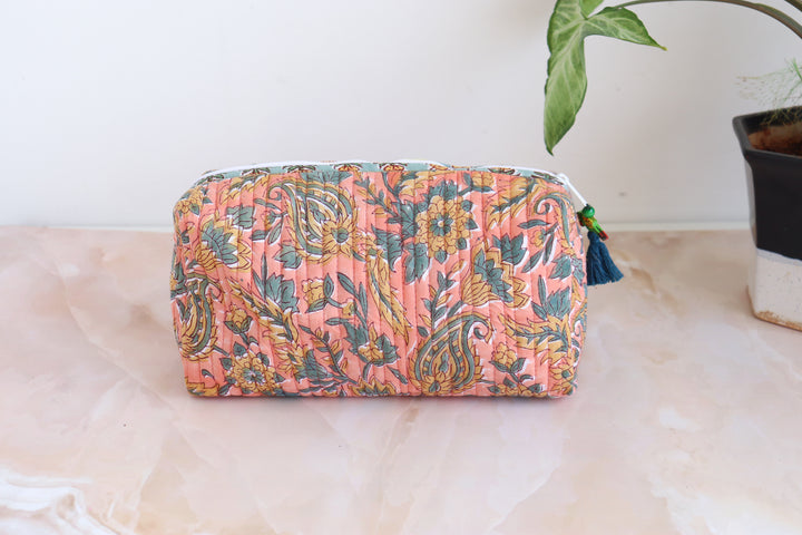 Large Cosmetic bag - Travel Make up bag - Orange green