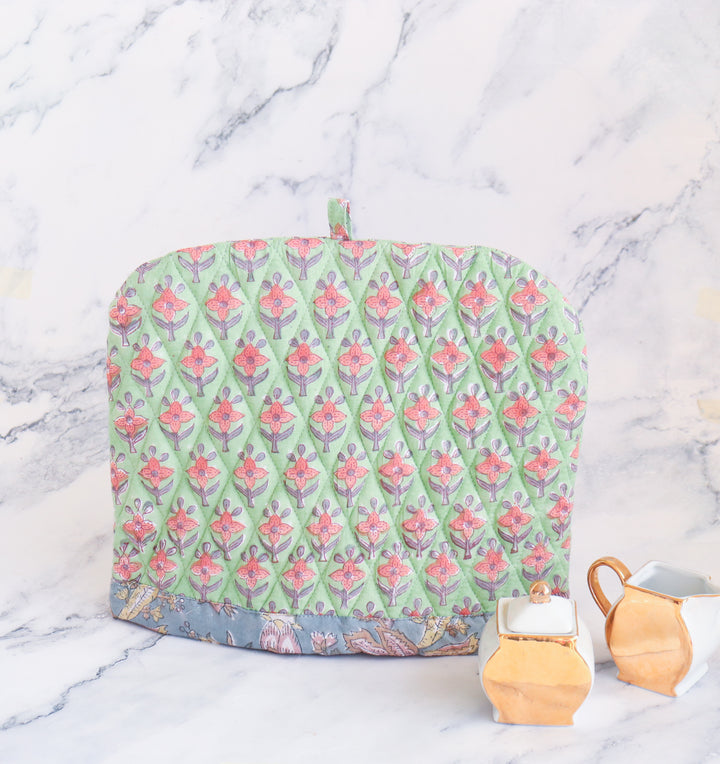 Block Print Tea Cosy - Quilted tea pot covers - Light Green