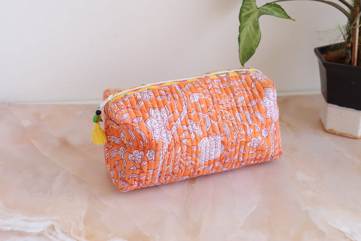 Large Cosmetic bag - Travel Make up bag - Orange