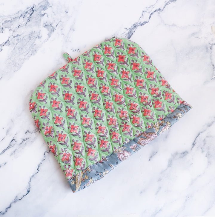 Block Print Tea Cosy - Quilted tea pot covers - Light Green