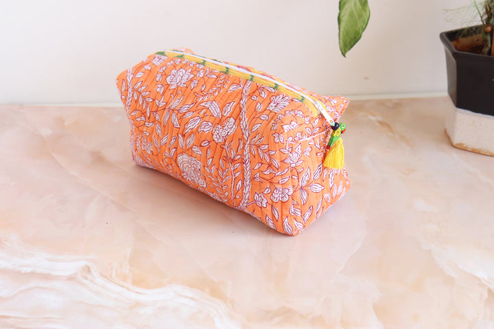 Large Cosmetic bag - Travel Make up bag - Orange
