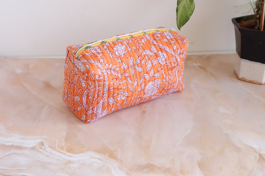 Large Cosmetic bag - Travel Make up bag - Orange
