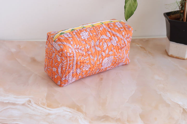 Large Cosmetic bag - Travel Make up bag - Orange