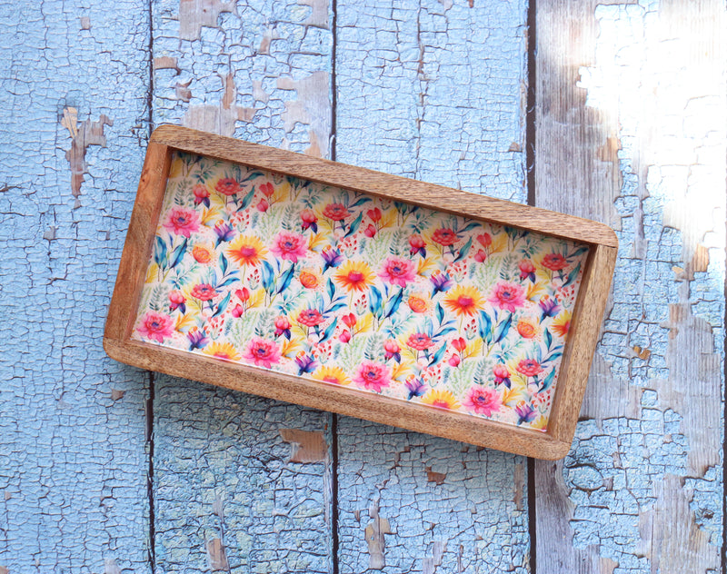 Trays for gifting - Mango wood printed trays - Enamel printed trays - Valley of flowers