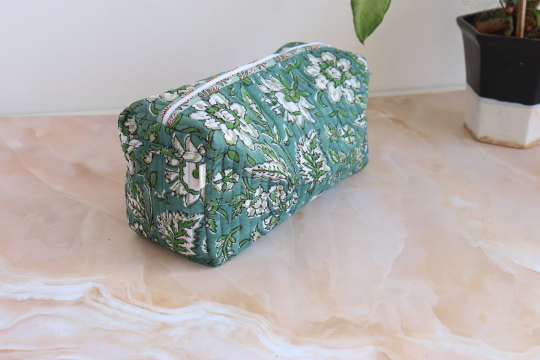 Large Cosmetic bag - Travel Make up bag - Dark Green