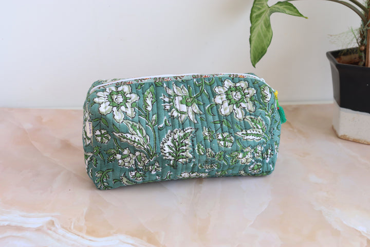 Large Cosmetic bag - Travel Make up bag - Dark Green