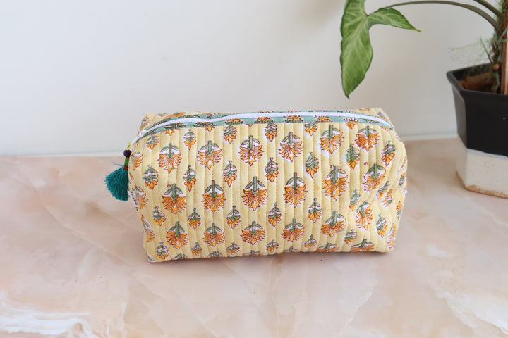 Large Cosmetic bag - Travel Make up bag - Light yellow