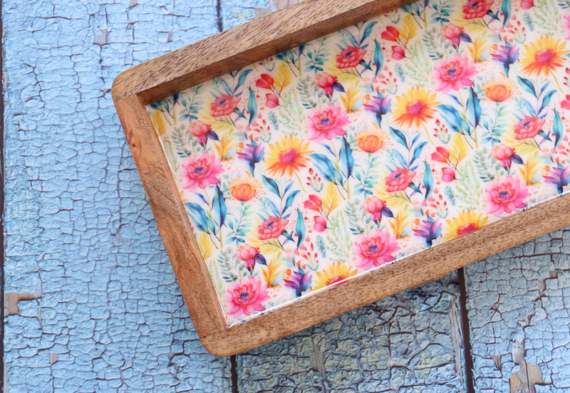 Trays for gifting - Mango wood printed trays - Enamel printed trays - Valley of flowers