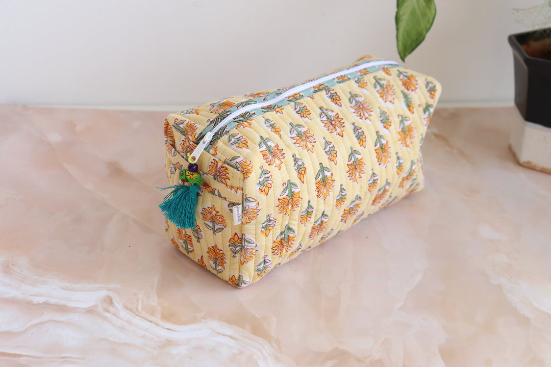 Large Cosmetic bag - Travel Make up bag - Light yellow