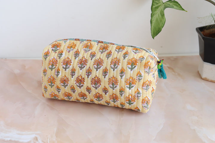 Large Cosmetic bag - Travel Make up bag - Light yellow