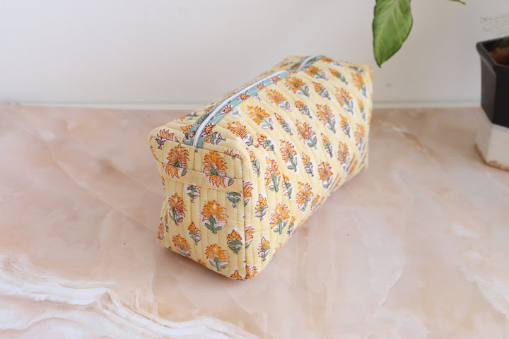Large Cosmetic bag - Travel Make up bag - Light yellow