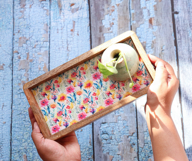 Trays for gifting - Mango wood printed trays - Enamel printed trays - Valley of flowers