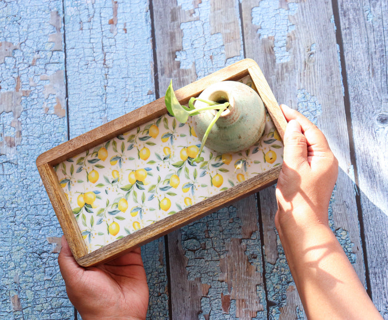 Trays for gifting - Mango wood printed trays - Enamel printed trays - Set of 3