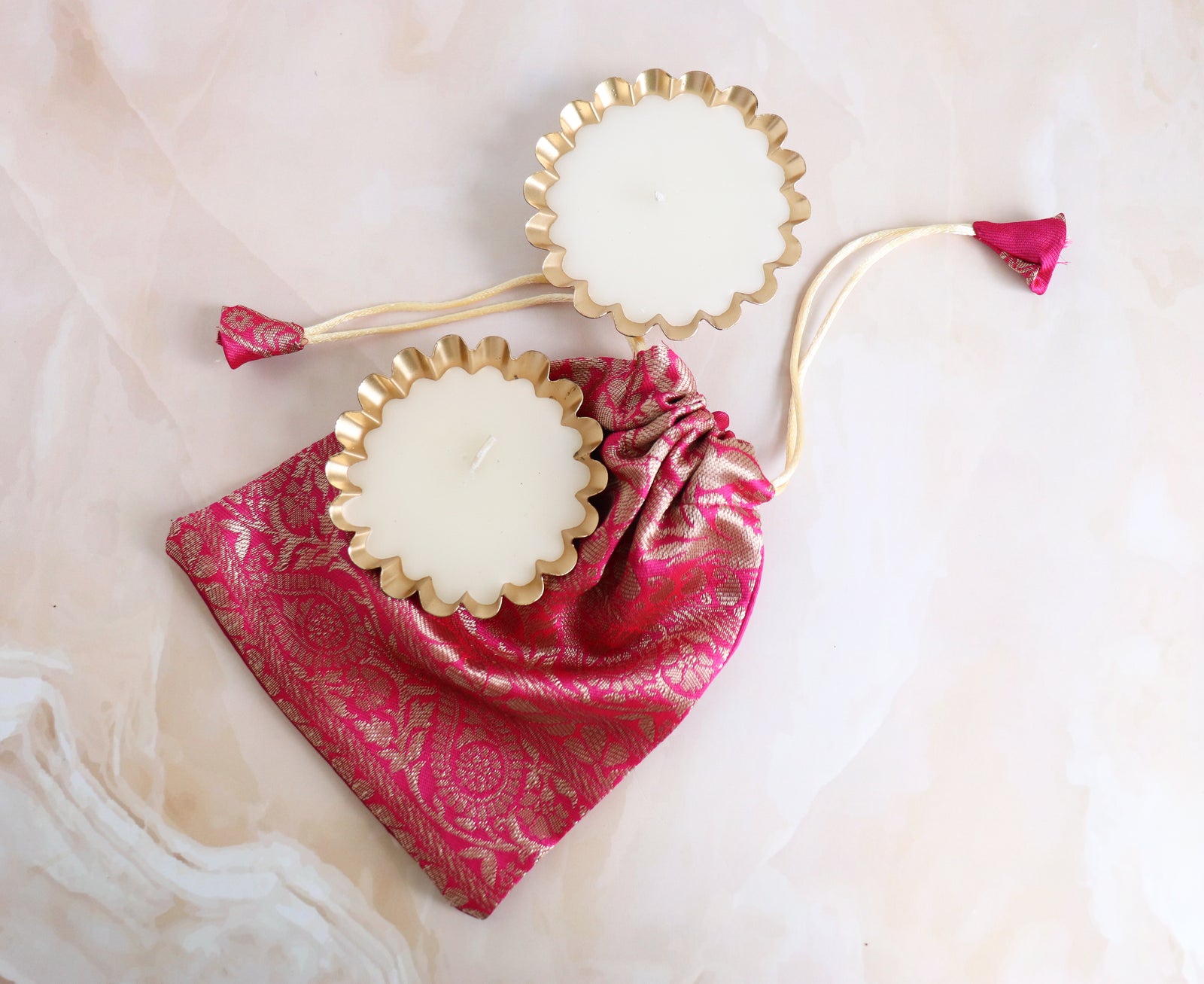 Lotus festive gift bag with handmade block print accessories for Diwali by Kari by Kriti
