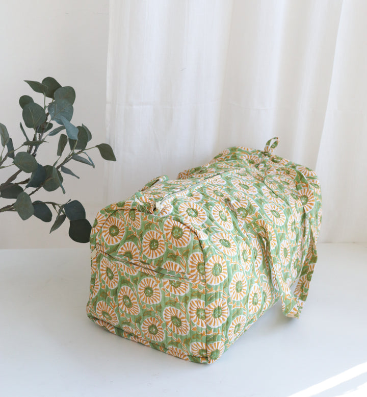 Block print weekender bag - Boho quilted bags - overnight bag - gym bag - Green