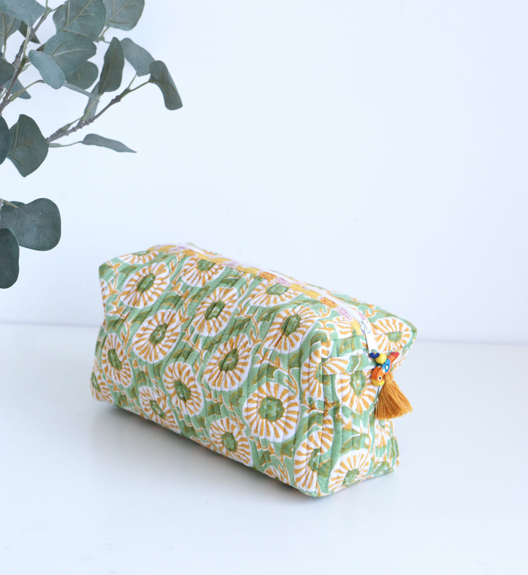 Personalized Large Makeup bags - Block print cosmetic bag - Custom toiletry pouch with name