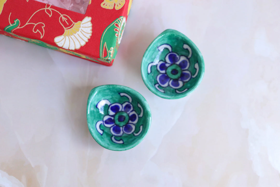 Blue Pottery Diyas in a gift box - Deepawali gift box - Kavya