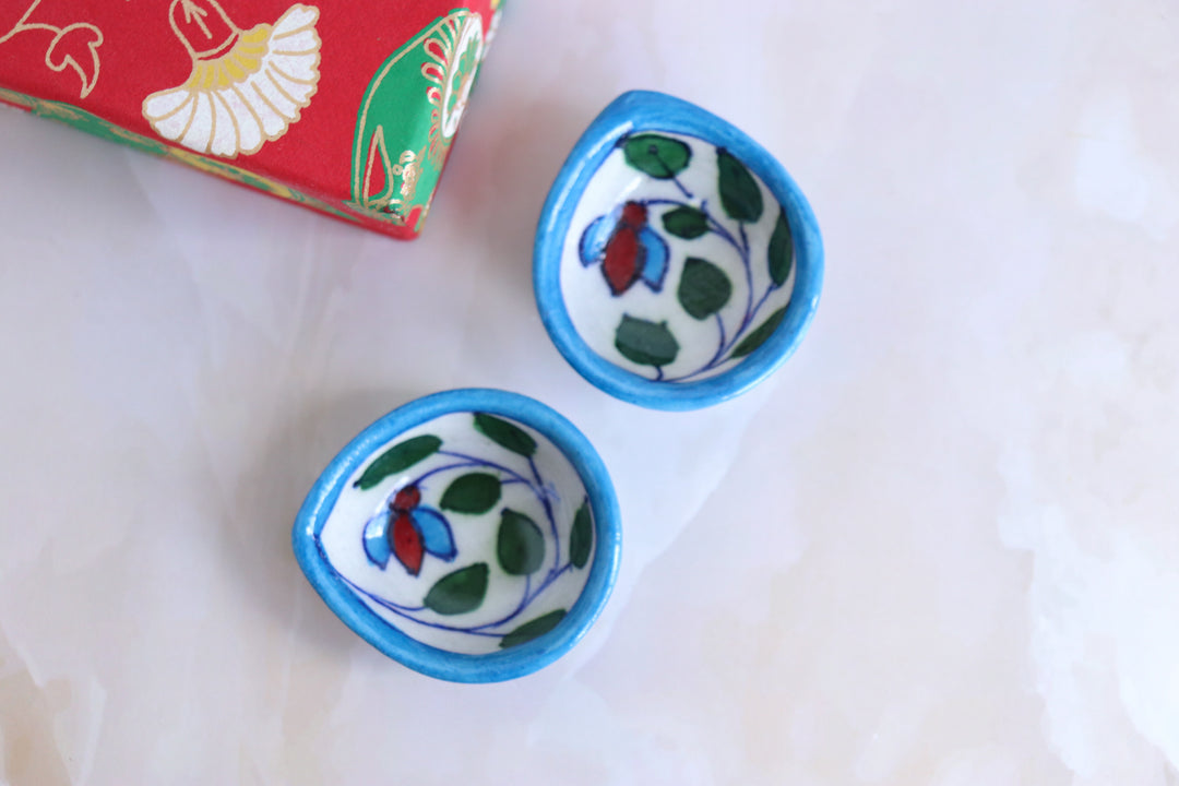 Blue Pottery Diyas in a gift box - Deepawali gift box - Ahana