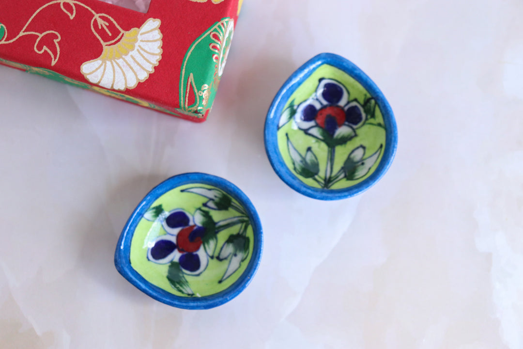 Blue Pottery Diyas in a gift box - Deepawali gift box - Amaira