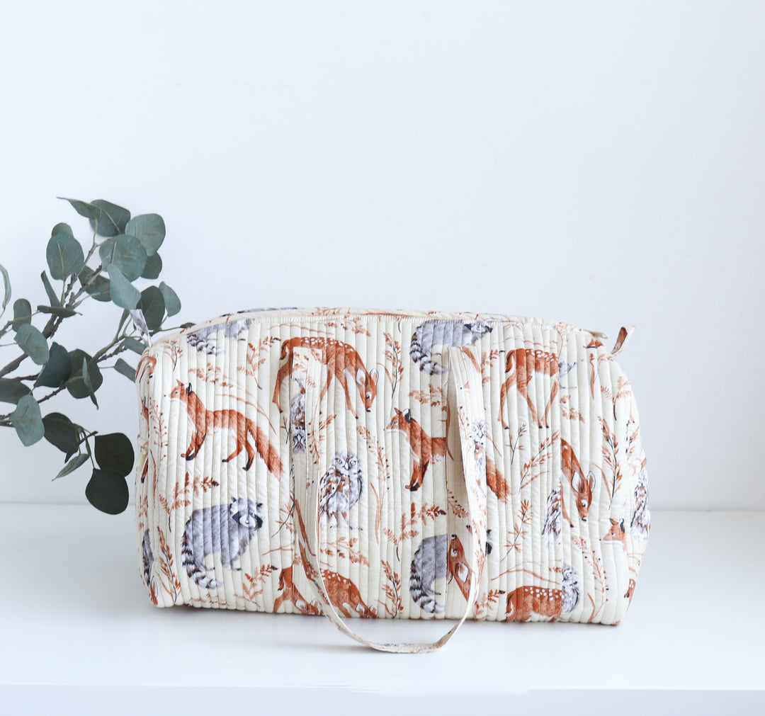 White animal print weekender bag - Boho quilted bags - Overnight duffle bags
