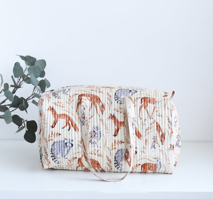 White animal print weekender bag - Boho quilted bags - Overnight duffle bags