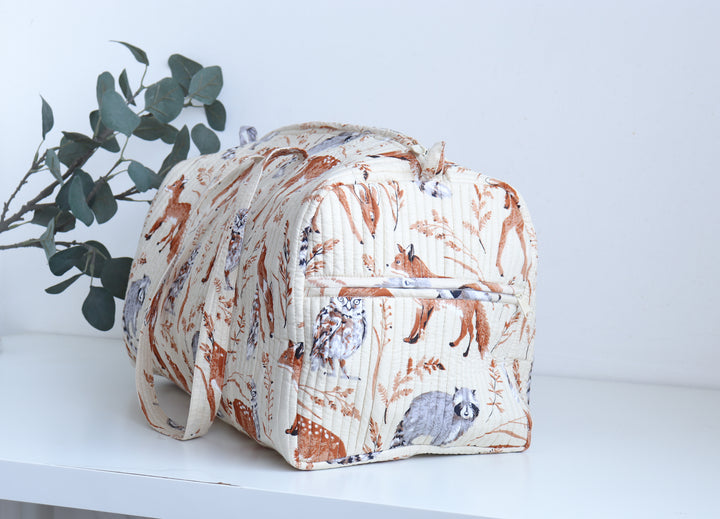 White animal print weekender bag - Boho quilted bags - Overnight duffle bags